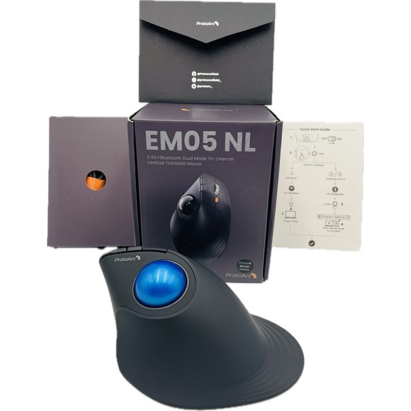 ProtoArc Other - ProtoArc EM05 NL Vertical ERGONOMIC Wireless Trackball Rechargeable Mouse Blue